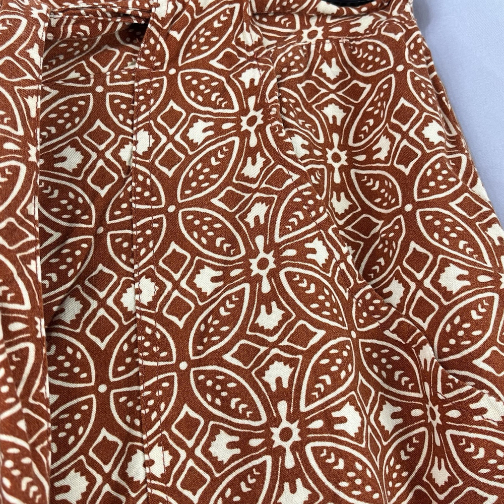 Boho Wide Leg Pants Terracotta Print XS Drawstring, Beach Resor Bohemia comfort - Picture 9 of 15